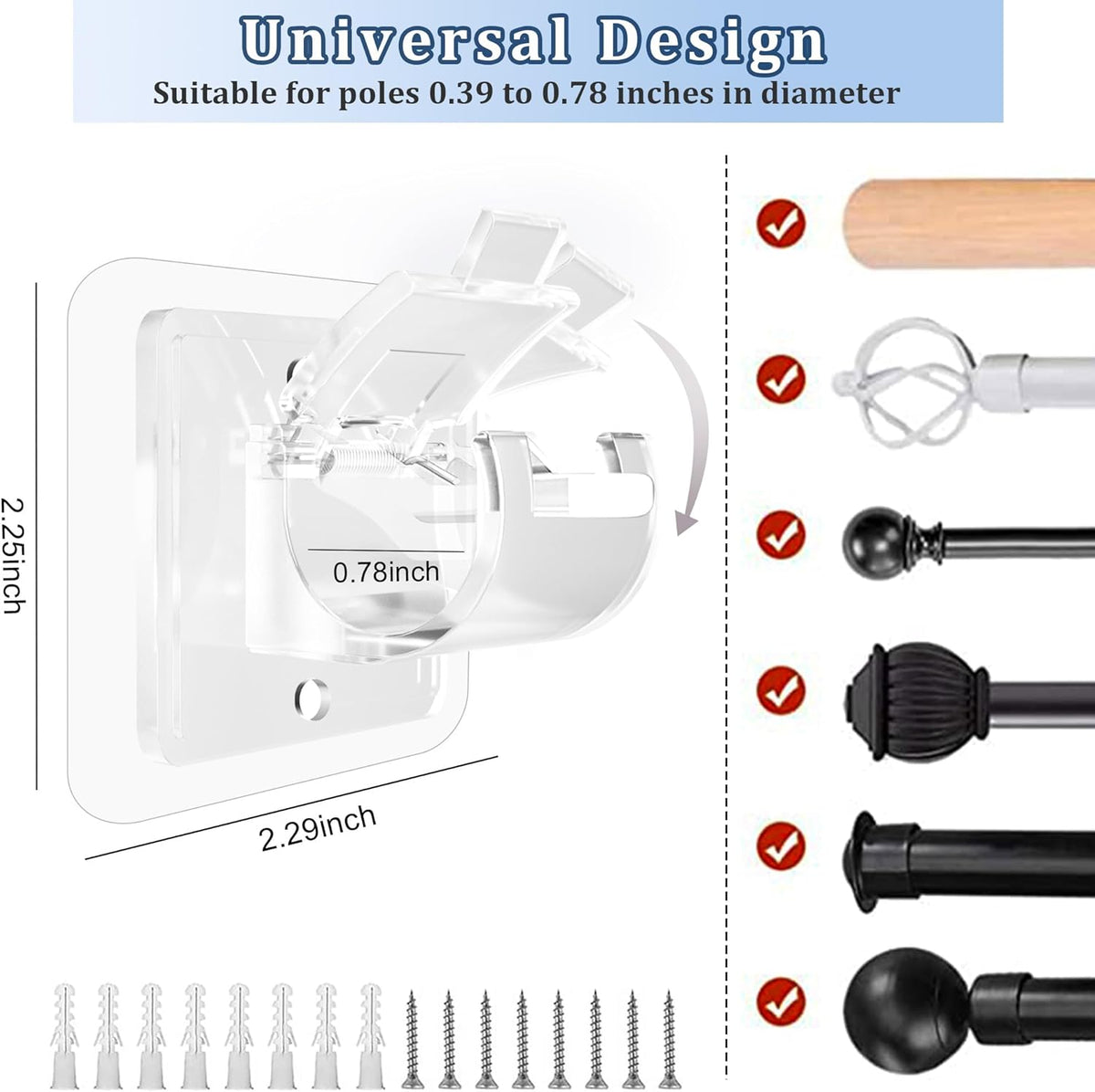Nail-Free Adjustable Curtain Rod Bracket Holders – Drill-Free & Wall-Safe Transparent, 8PCS