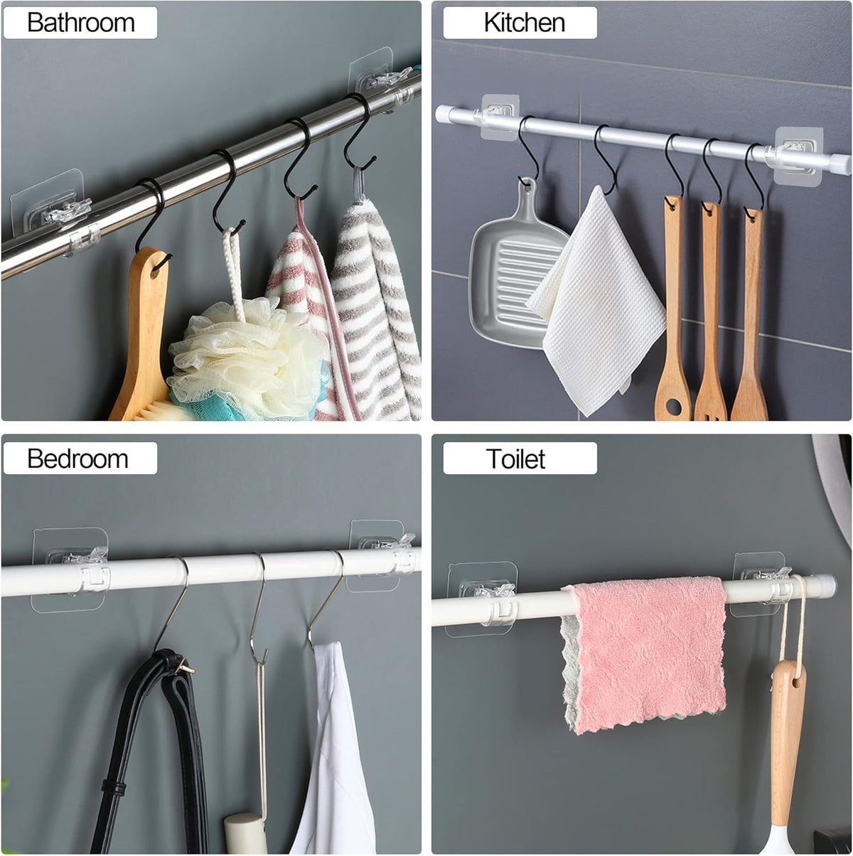 Nail-Free Adjustable Curtain Rod Bracket Holders – Drill-Free & Wall-Safe Transparent, 8PCS
